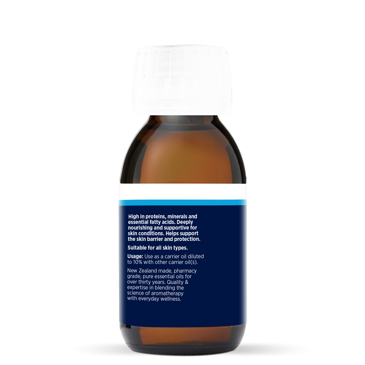 Wheatgerm Oil 100ml, side of the bottle showing the botanical name and directions