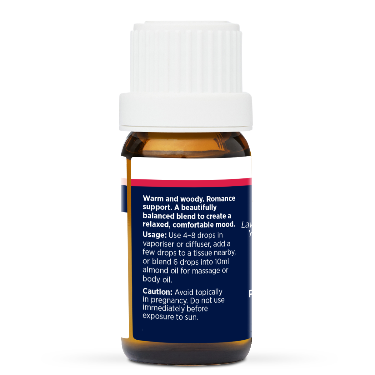 Allure Pure Essential Oil Blend 10ml, side of the bottle listing the oils in the blend