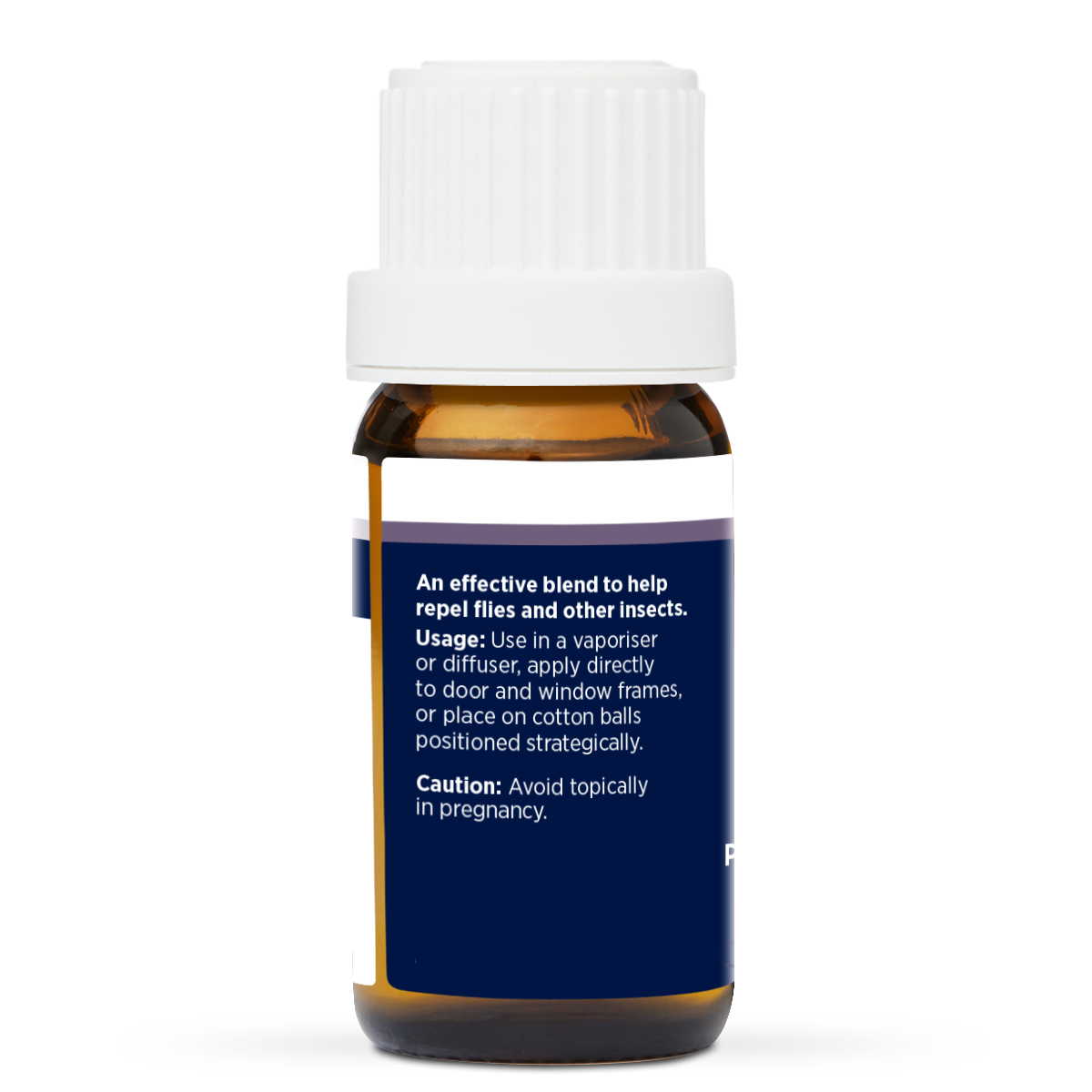 Fly Far Away Pure Essential Oil Blend 10ml, side of the bottle listing the oils in the blend