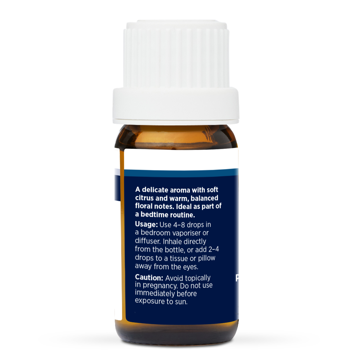 Good Night Pure Essential Oil Blend 10ml, side of the bottle listing the oils in the blend