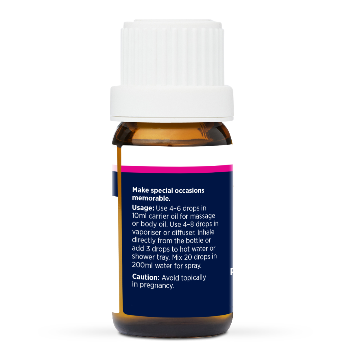 Magical Celebration Pure Essential Oil Blend 10ml, side of the bottle listing the oils in the blend