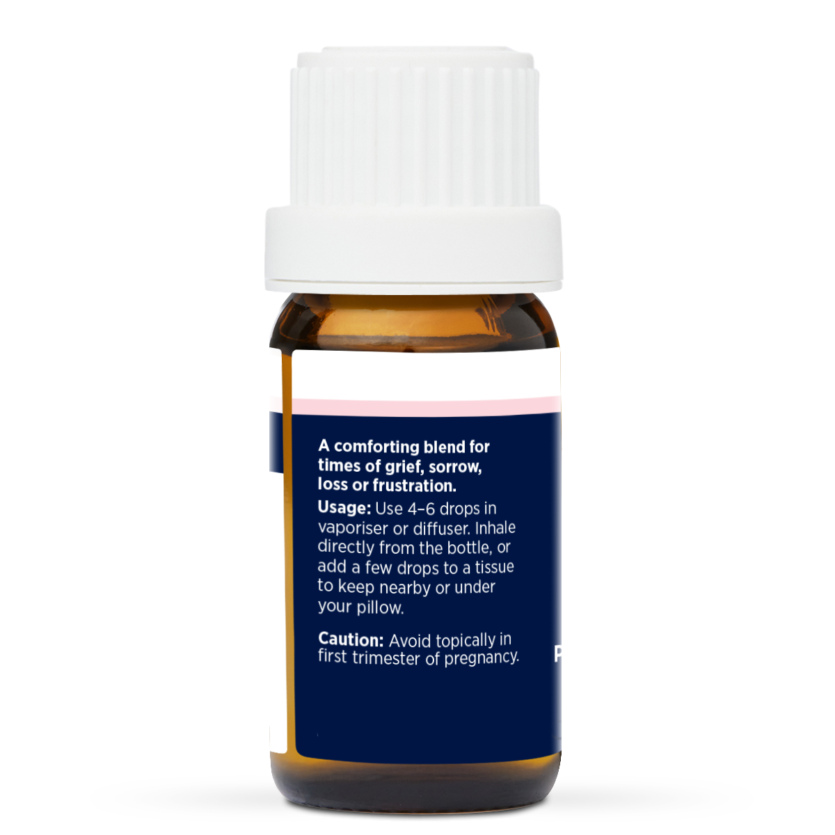 Sorrow Soothe Pure Essential Oil Blend 10ml, side of the bottle listing the oils in the blend