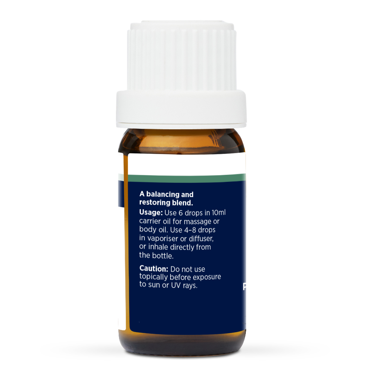 Wellbeing Pure Essential Oil Blend 10ml, side of the bottle listing the oils in the blend