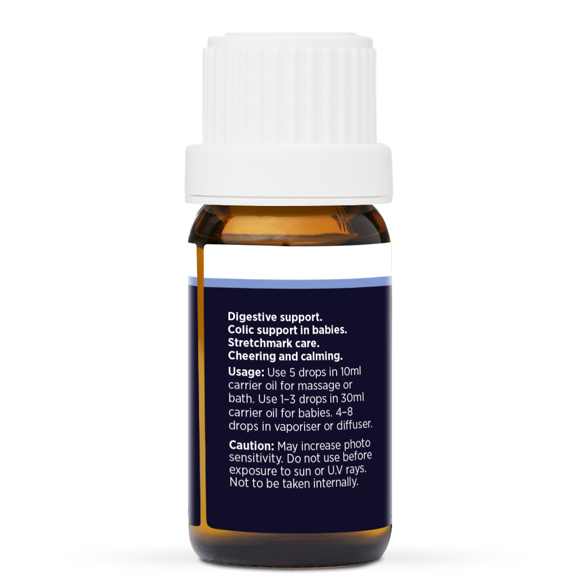 Mandarin Pure Essential Oil 10ml, side of the bottle showing the botanical name and directions