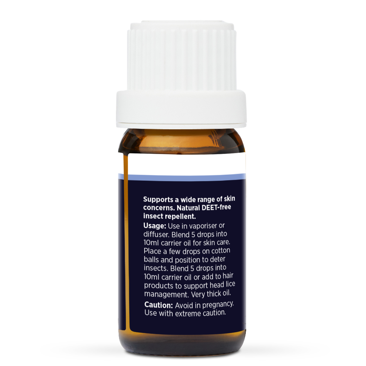 Neem Pure Essential Oil 10ml, side of the bottle showing the botanical name and directions
