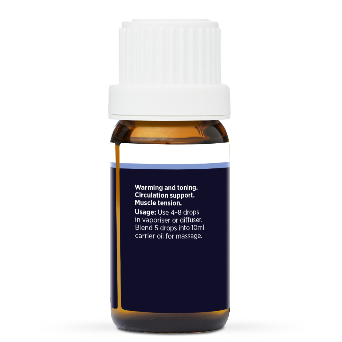 Nutmeg Pure Essential Oil 10ml, side of the bottle showing the botanical name and directions