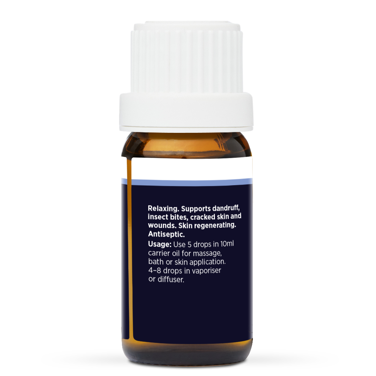 Patchouli Pure Essential Oil 10ml, side of the bottle showing the botanical name and directions