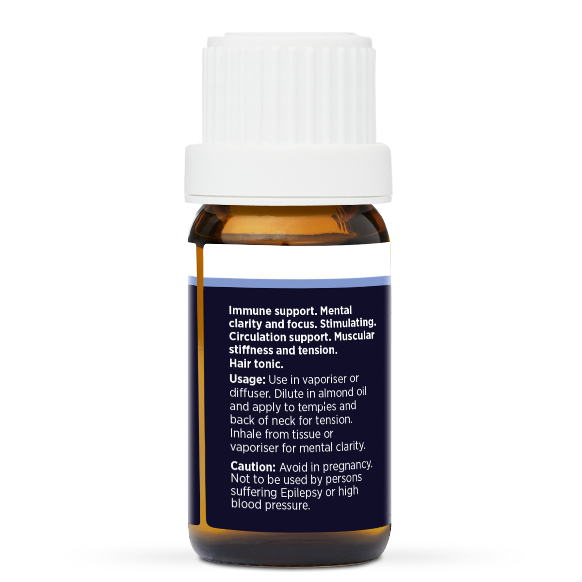 Rosemary Pure Essential Oil 10ml, side of the bottle showing the botanical name and directions
