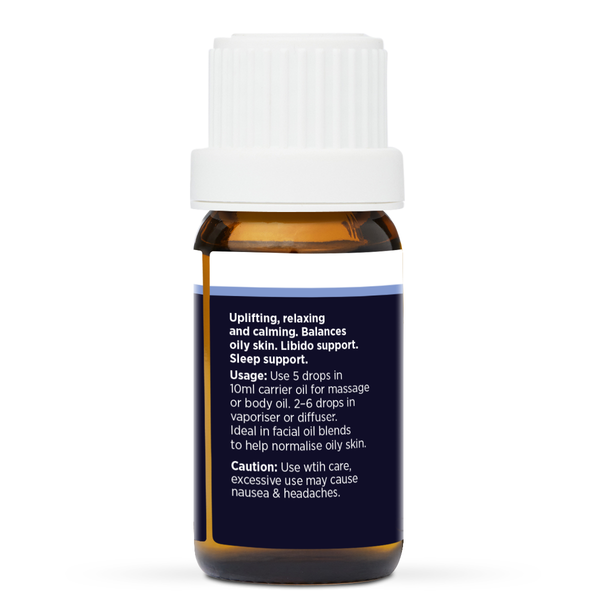 Ylang Ylang Pure Essential Oil 10ml, side of the bottle showing the botanical name and directions