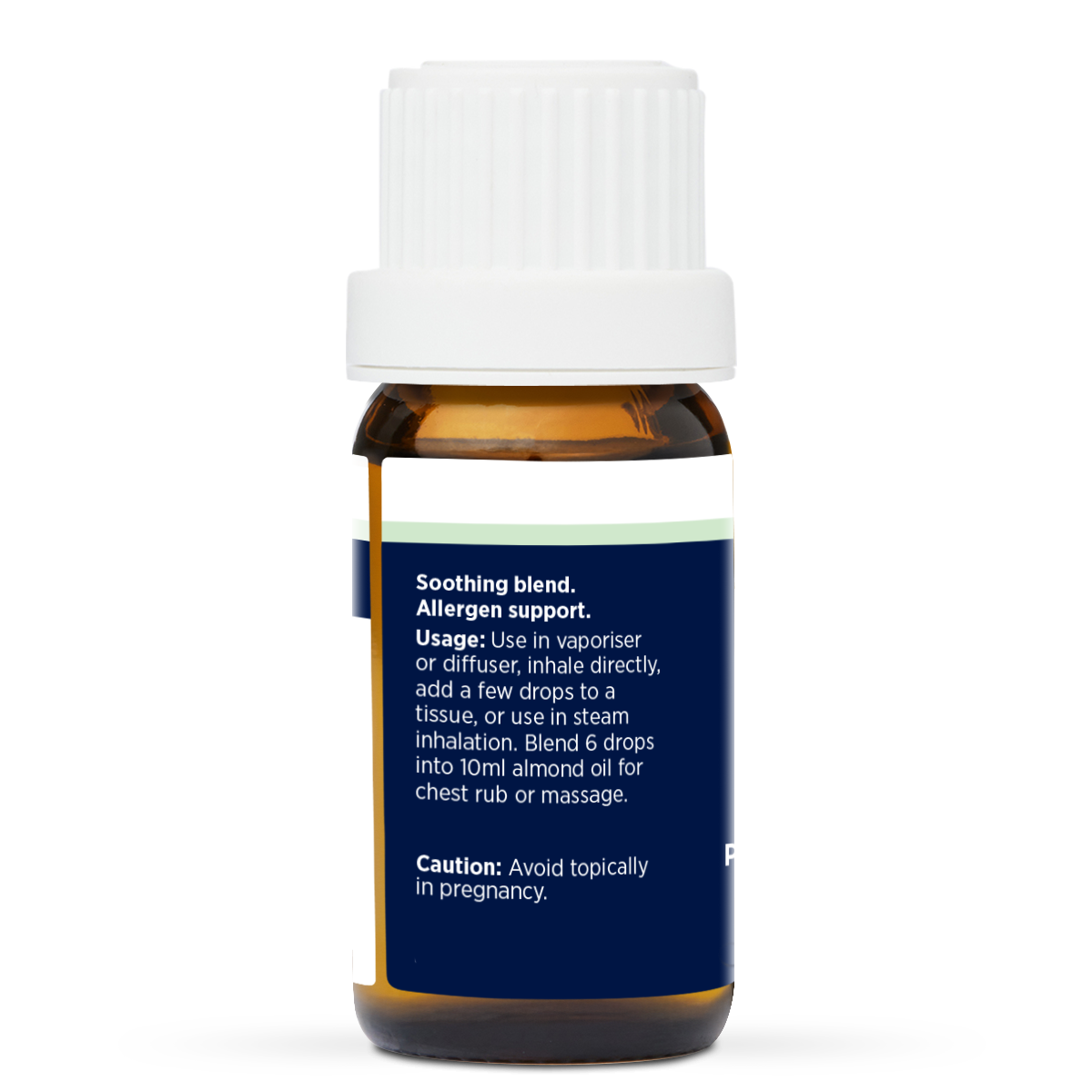 Allergen Aid Pure Essential Oil Blend 10ml, side of the bottle listing the oils in the blend