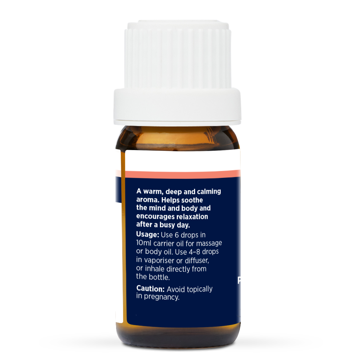 Serenity Pure Essential Oil Blend 10ml, side of the bottle listing the oils in the blend