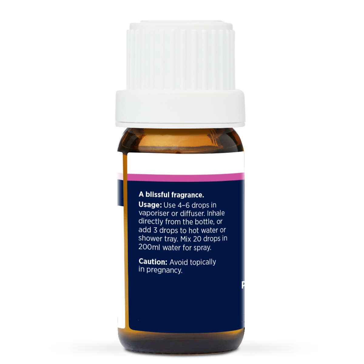 Sheer Bliss Pure Essential Oil Blend 10ml, side of the bottle listing the oils in the blend