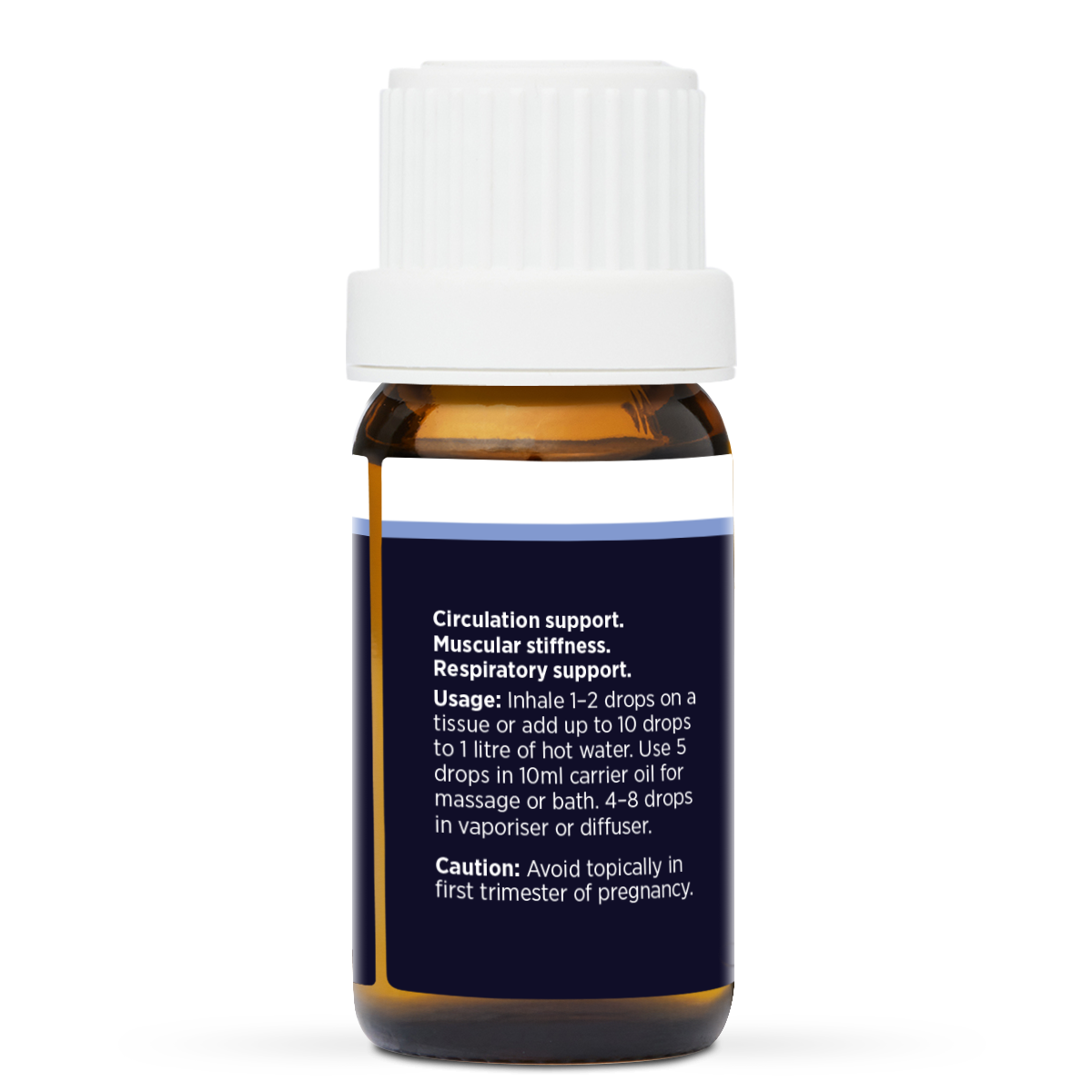 Camphor (White) Pure Essential Oil 10ml, side of the bottle showing the botanical name and directions