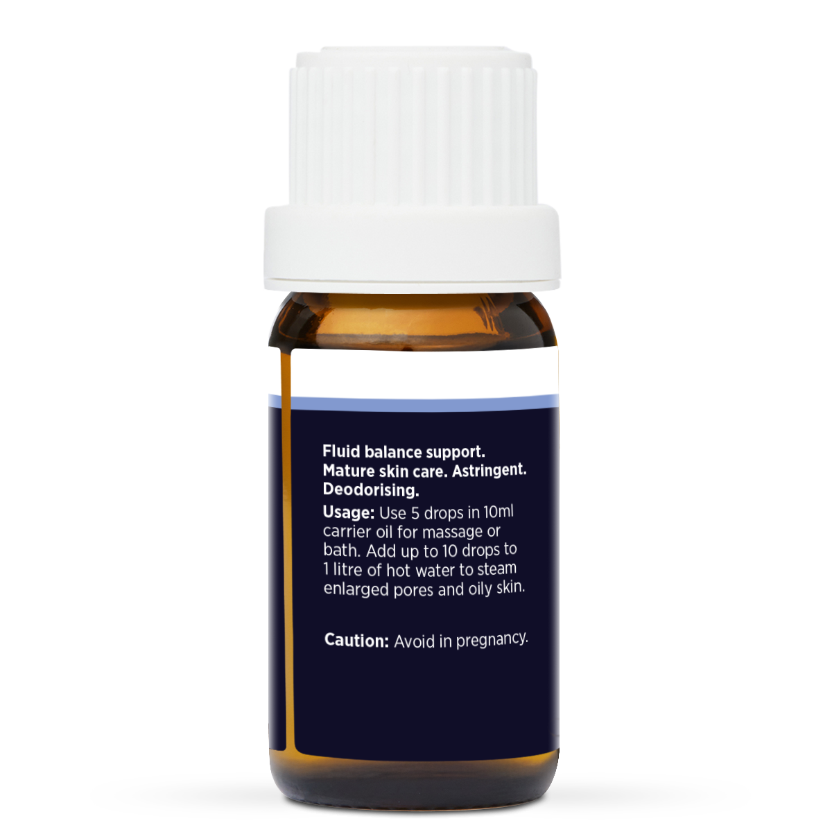 Cypress Pure Essential Oil 10ml, side of the bottle showing the botanical name and directions