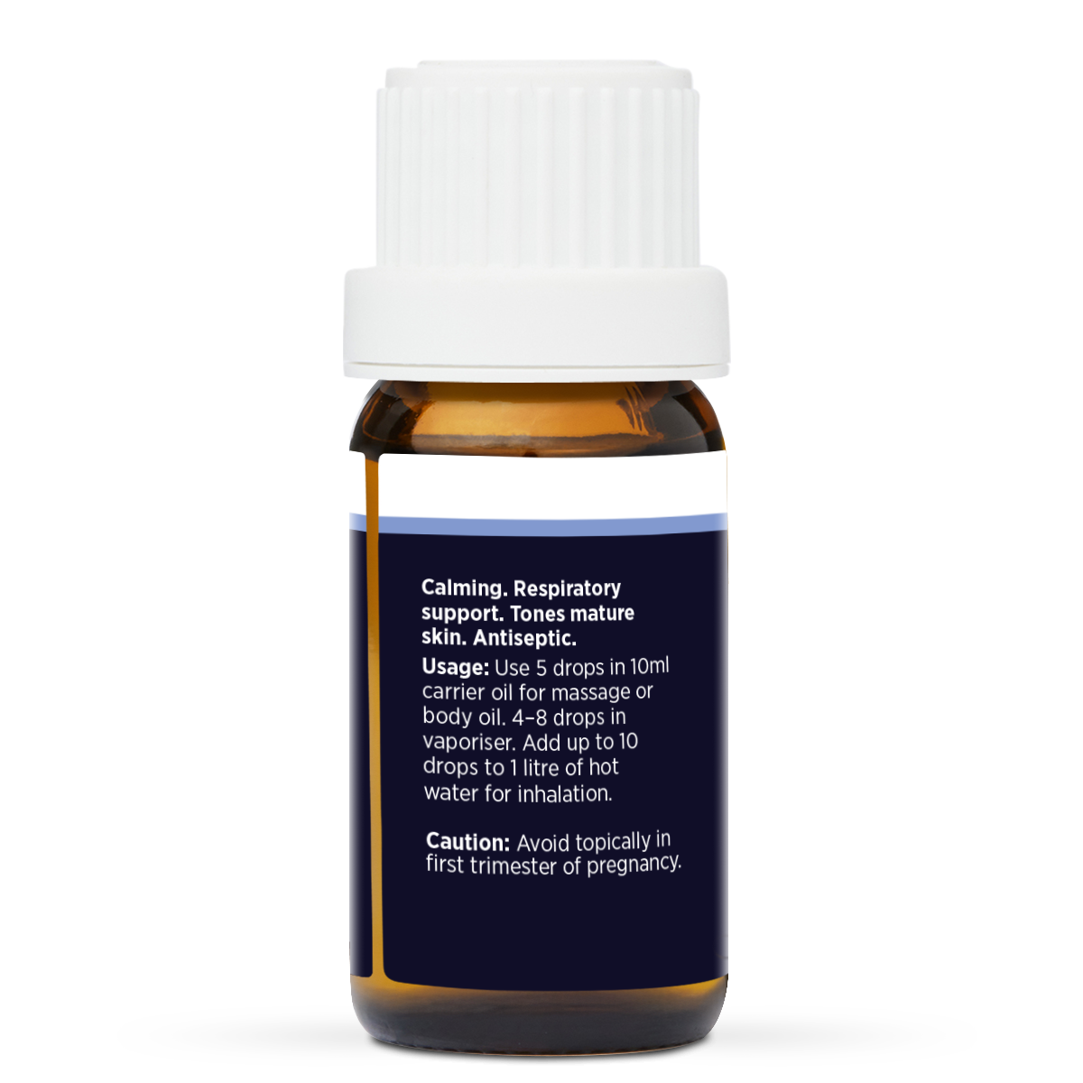 Frankincense Pure Essential Oil 10ml, side of the bottle showing the botanical name and directions