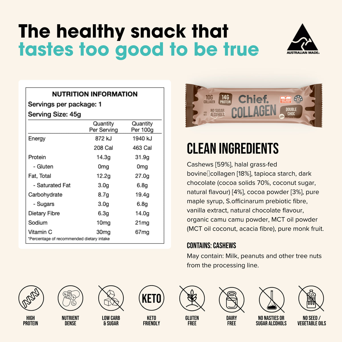 Collagen Protein Double Choc Single Bar-Chief-Matakana Pharmacy