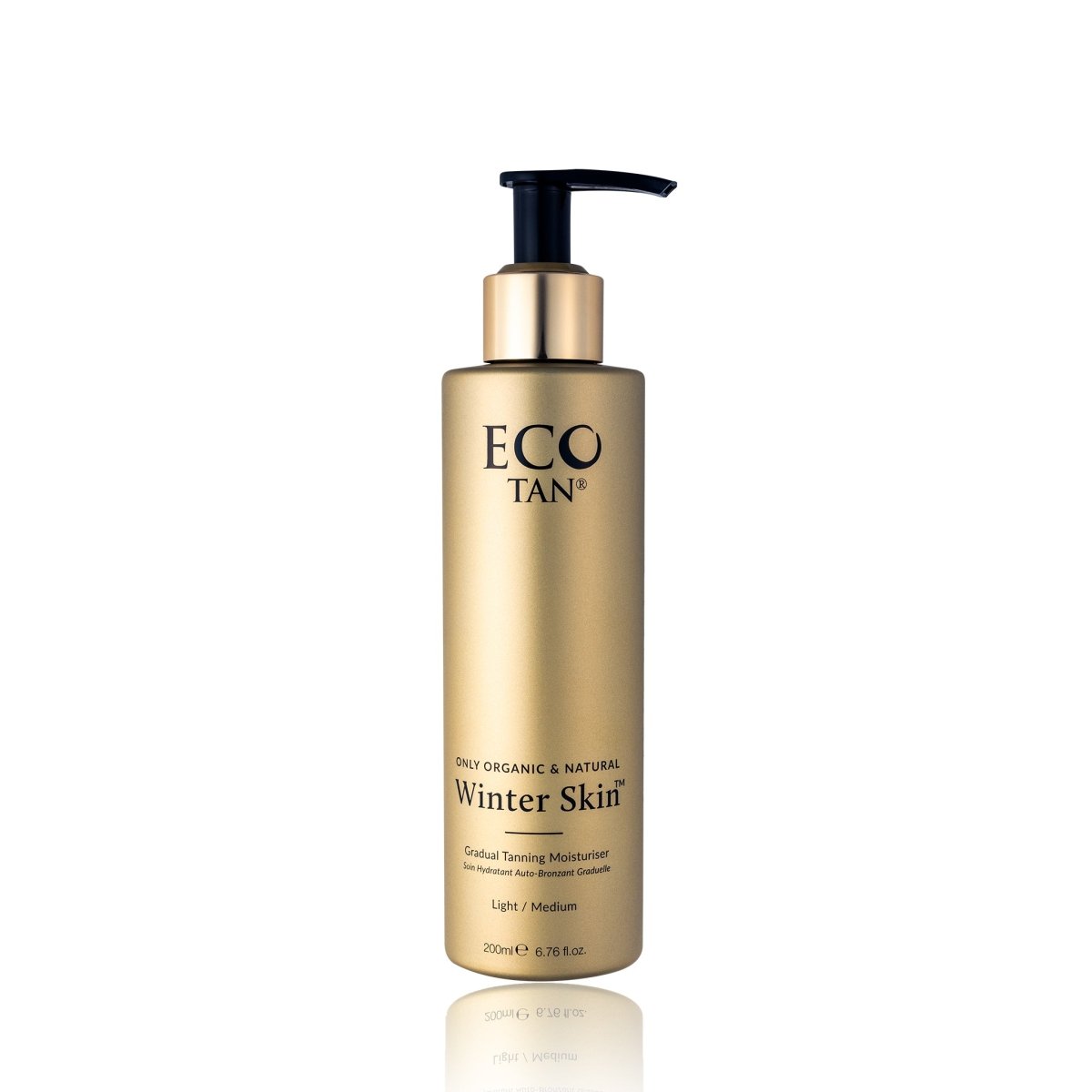 Eco Tan Winter Skin Gradual Tanning Moisturiser, 200ml gold pump bottle, front label