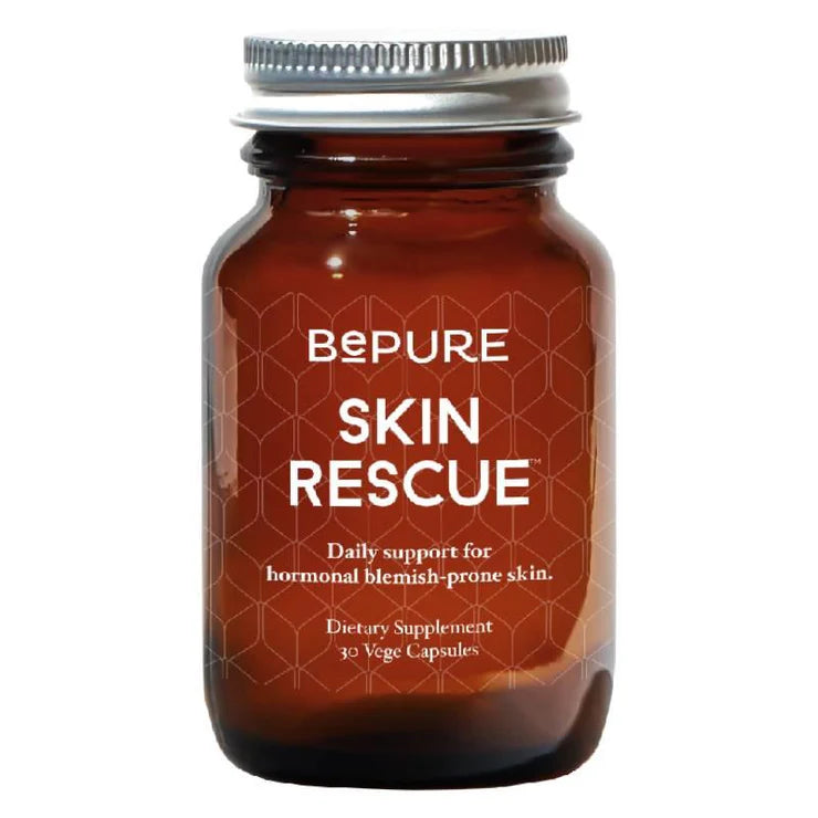 BePure Skin Rescue 30 Capsules, amber glass bottle, front label