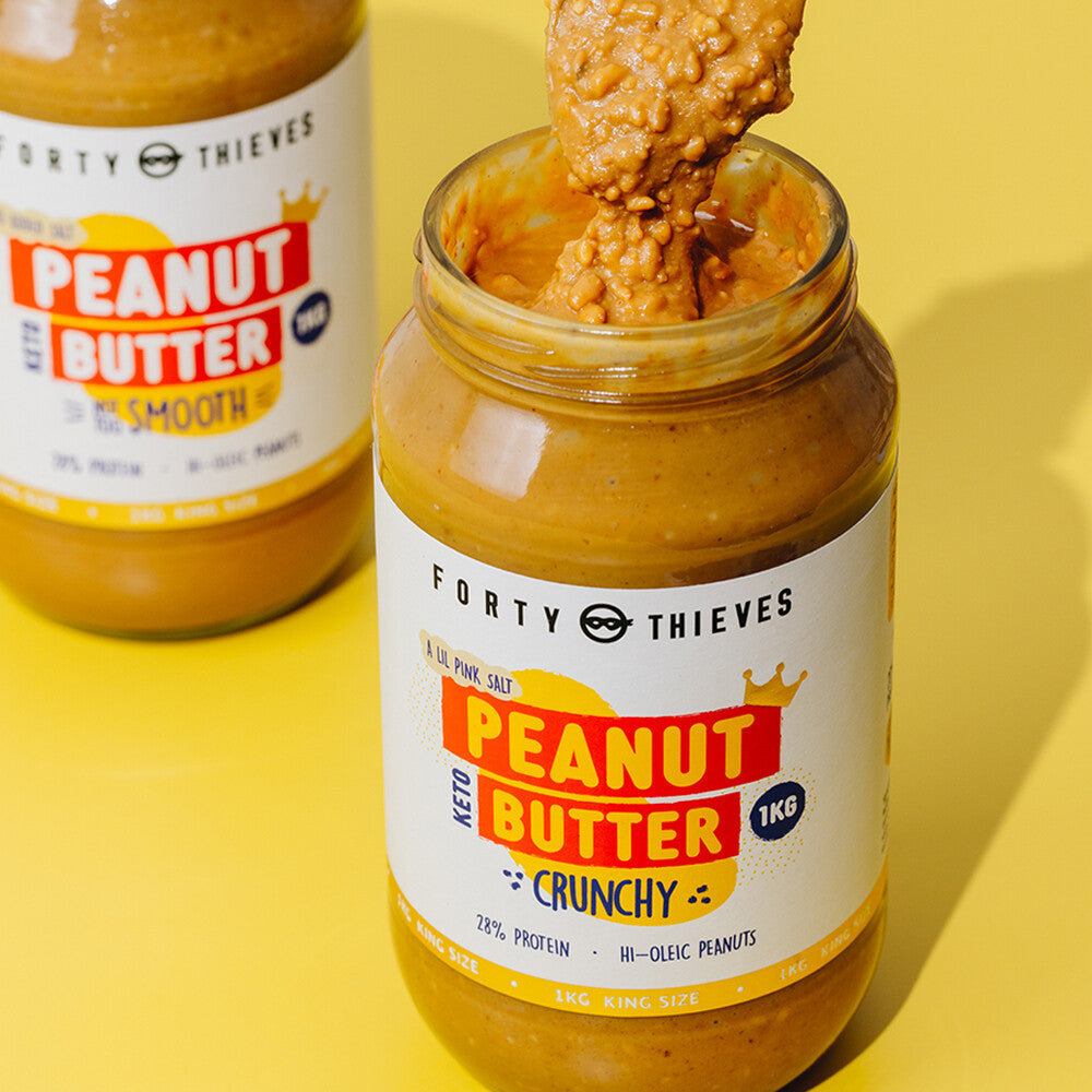 Peanut Butter Crunchy 1kg, label showing the ingredients and nutrition panel