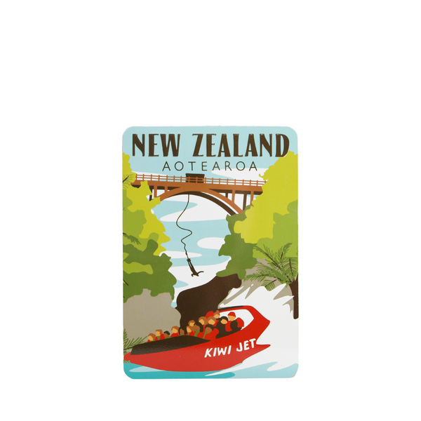 Metal Postcard 10x14cm Southern Jet Boat-Moana Road NZ-Matakana Pharmacy