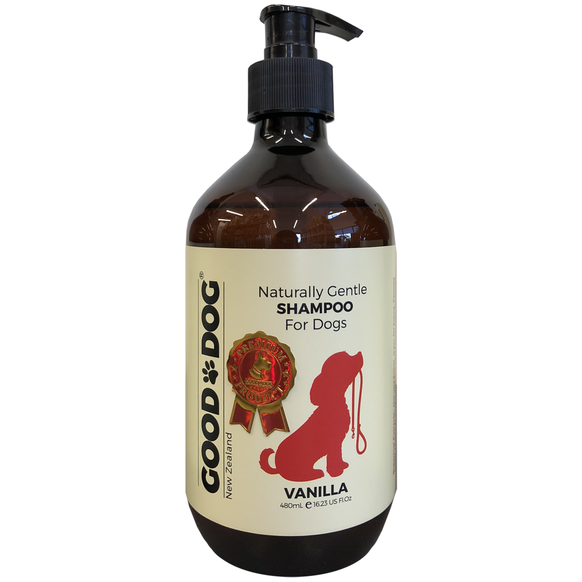 Good Dog Vanilla dog shampoo 480ml bottle, front of pack