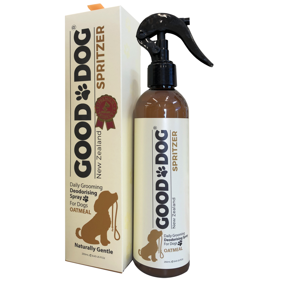 Good Dog Oatmeal deodorising spritzer 250ml bottle, front of pack