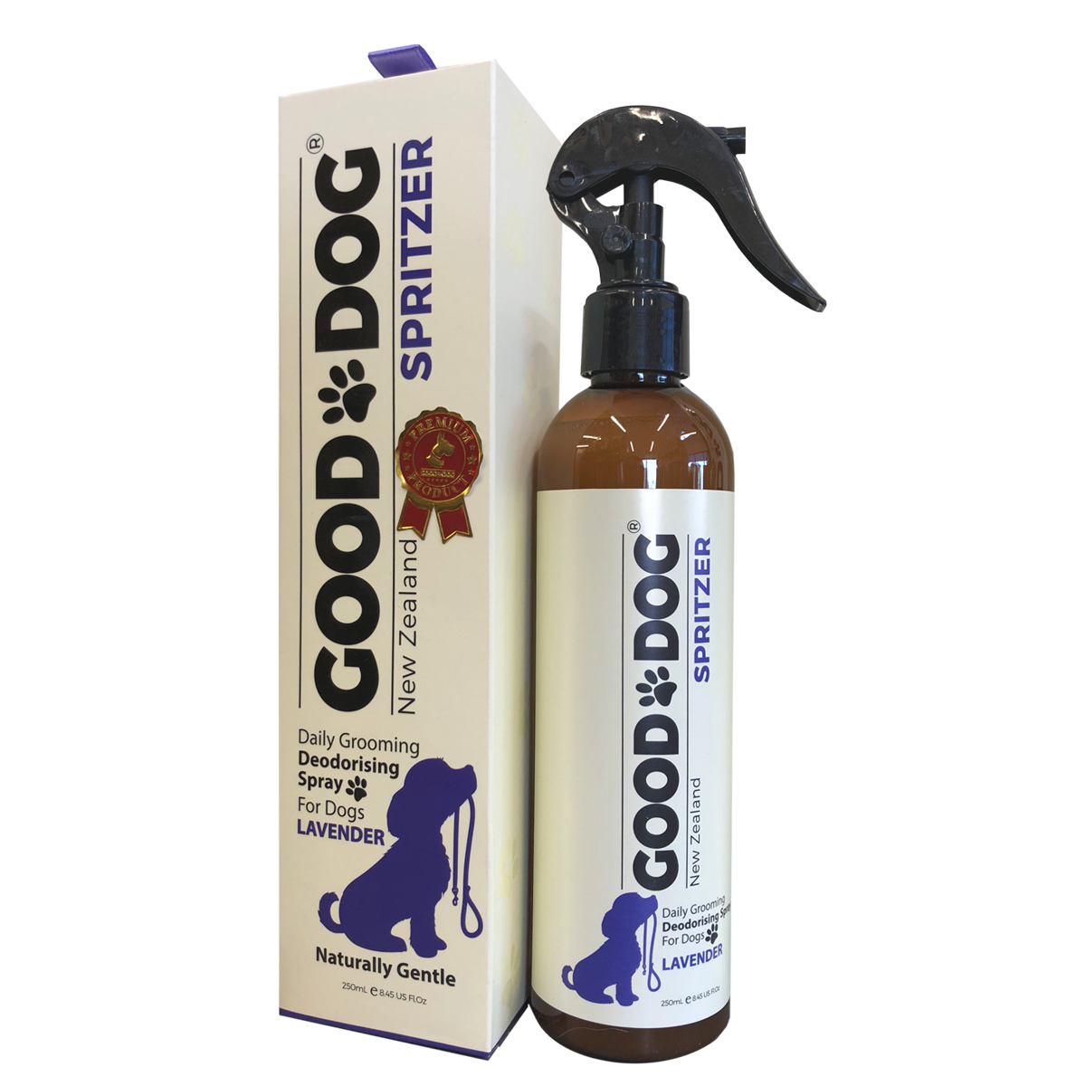Good Dog Lavender deodorising spritzer 250ml bottle, front of pack