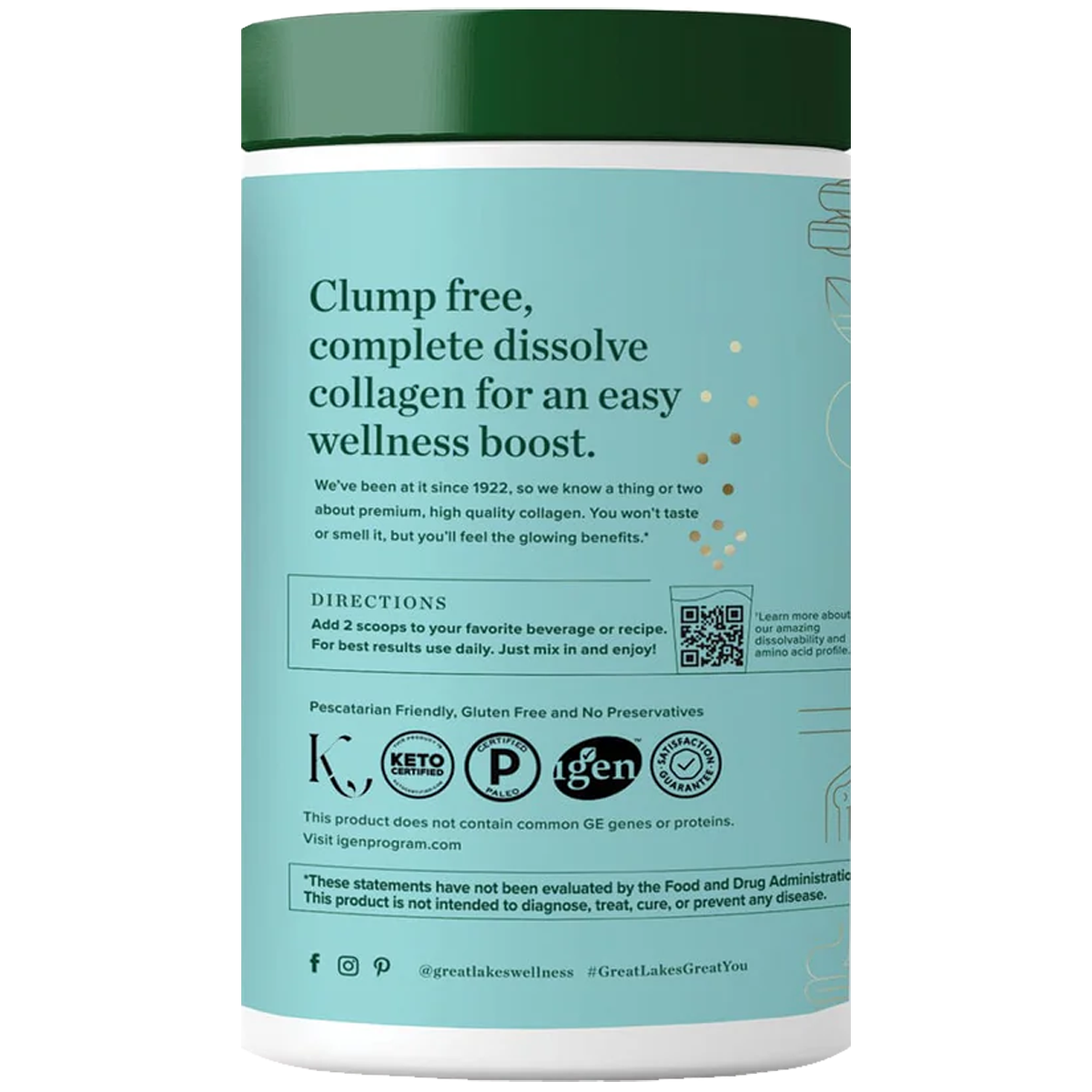 Great Lakes Wellness Sustainable Marine Collagen Peptides 227g - Unflavoured-Great Lakes Wellness-Matakana Pharmacy