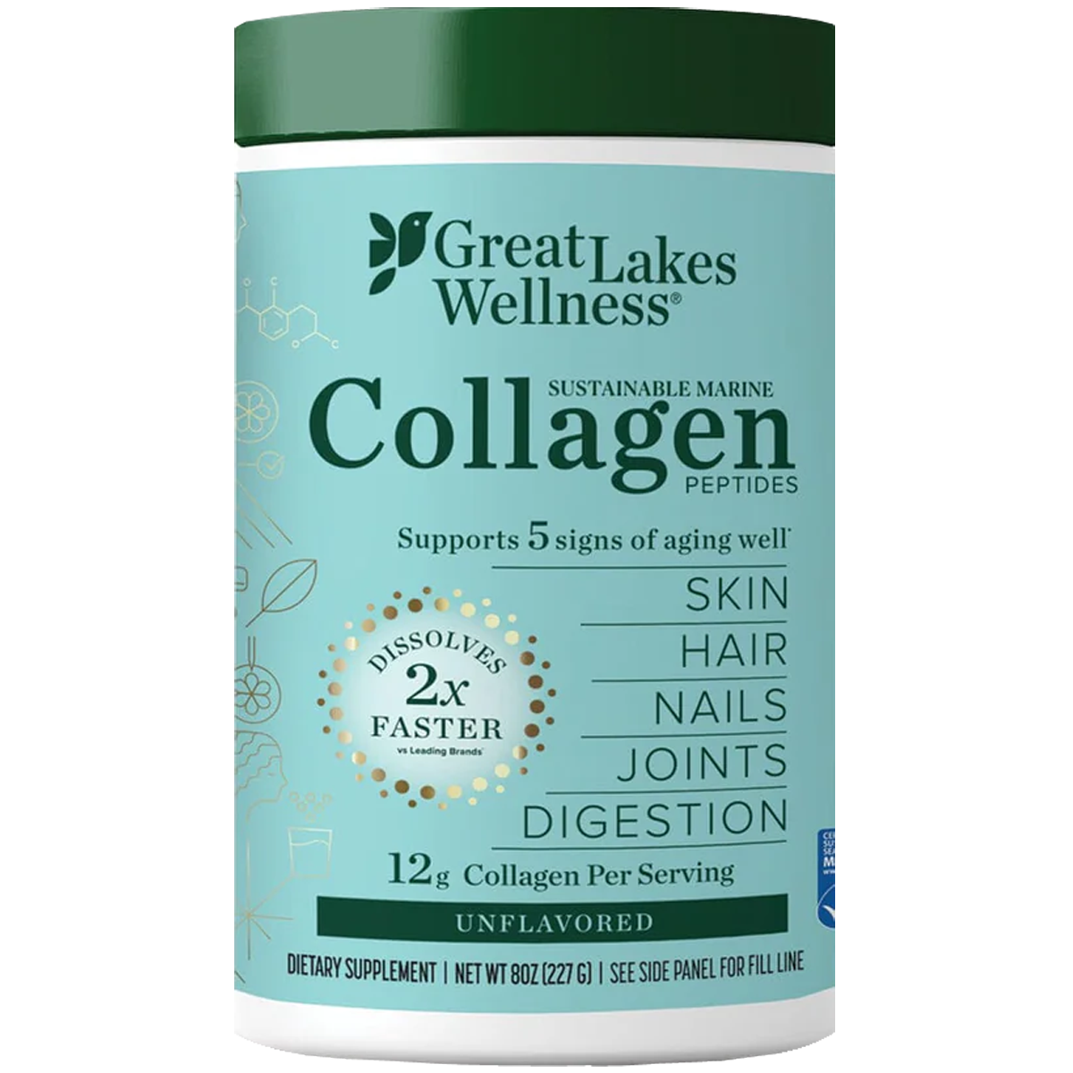 Great Lakes Wellness Sustainable Marine Collagen Peptides 227g - Unflavoured-Great Lakes Wellness-Matakana Pharmacy