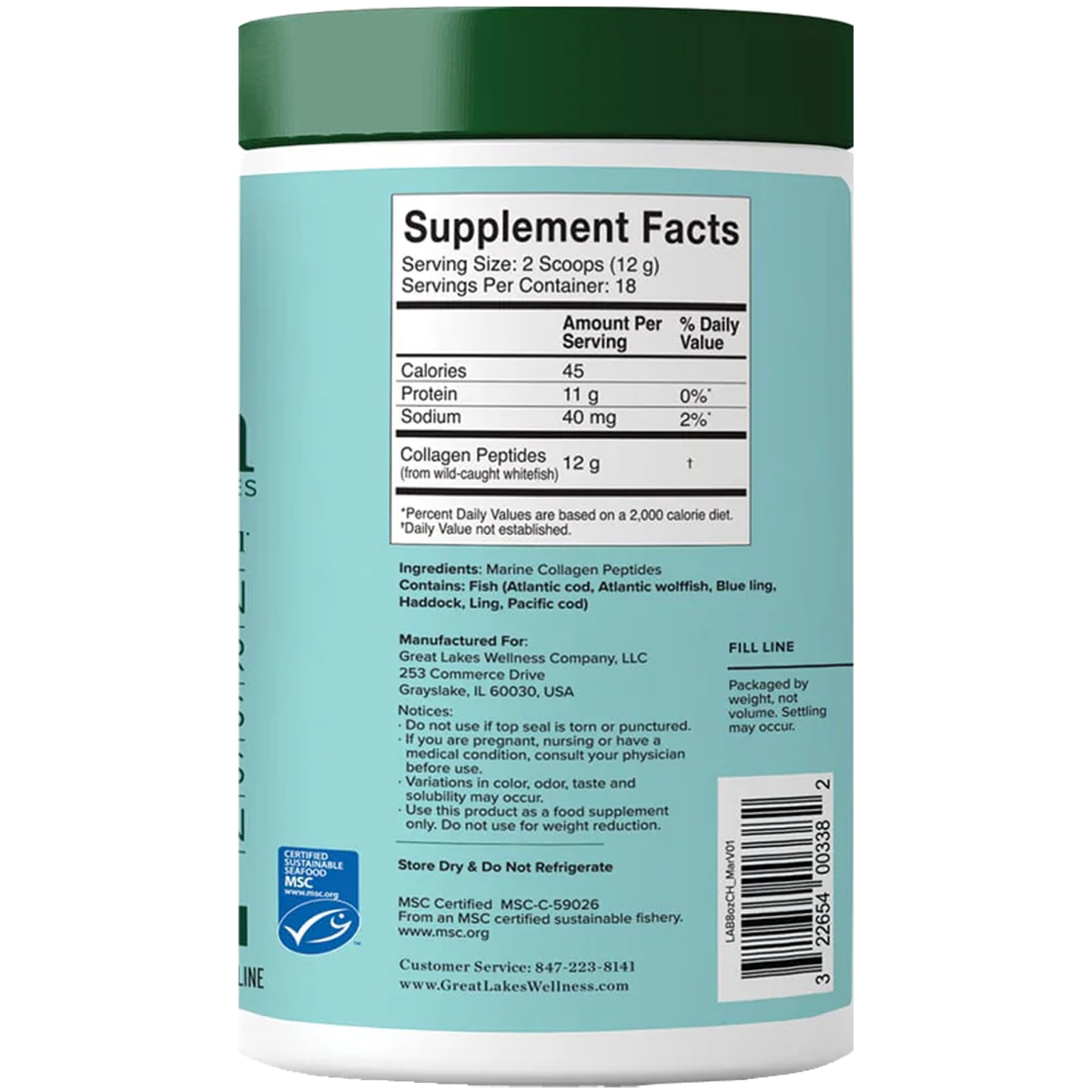 Great Lakes Wellness Sustainable Marine Collagen Peptides 227g - Unflavoured-Great Lakes Wellness-Matakana Pharmacy
