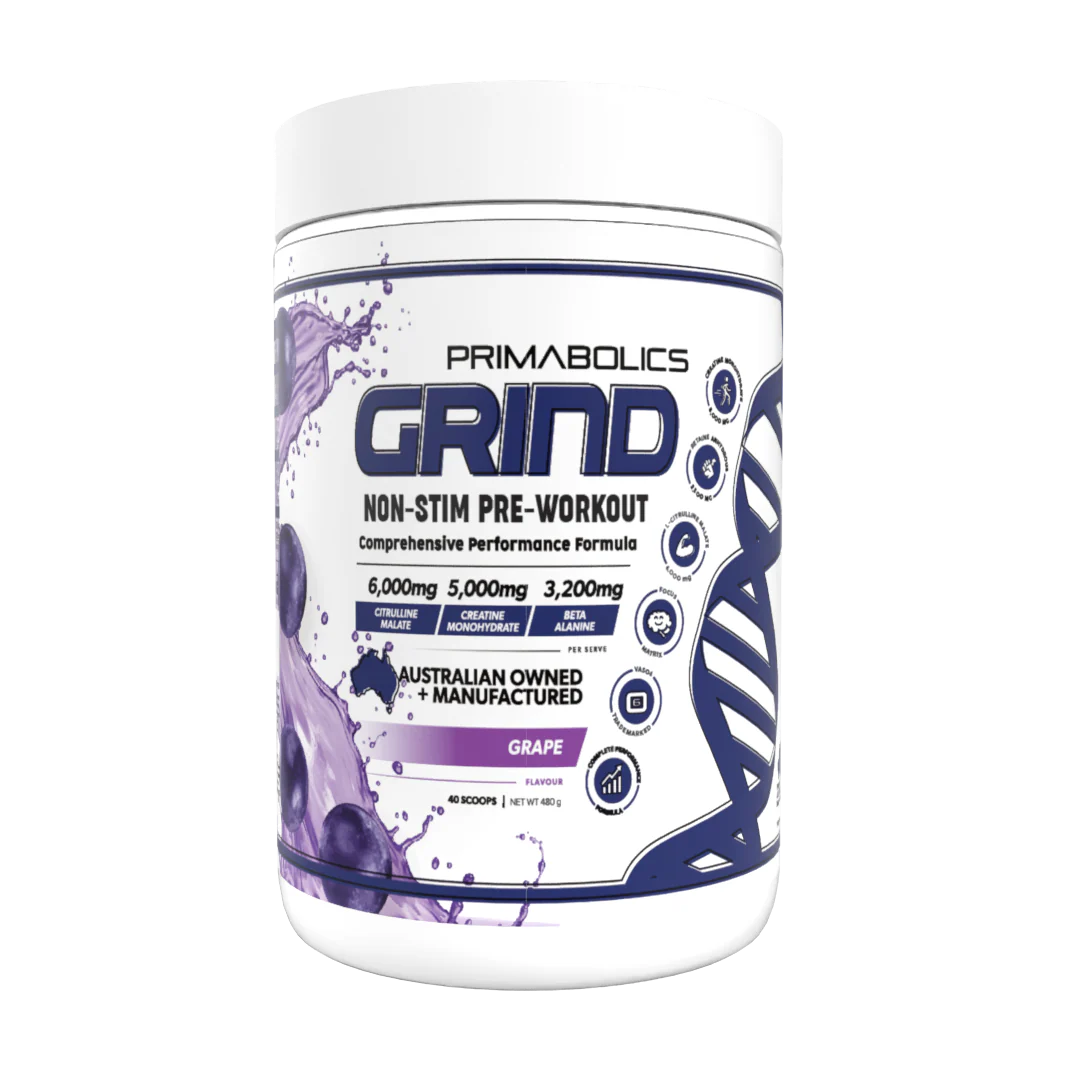 Grind Non-Stim Pre Workout Grape Powder-Primabolics-Matakana Pharmacy