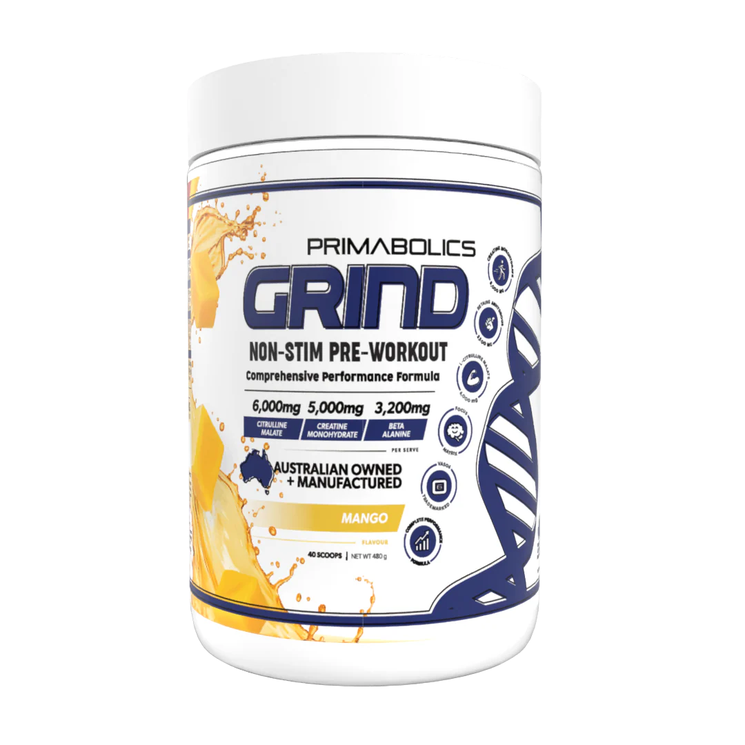 Grind Non-Stim Pre Workout Mango Powder-Primabolics-Matakana Pharmacy