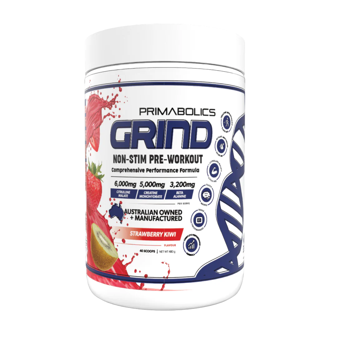 Grind Non-Stim Pre Workout Strawberry Kiwi Powder-Primabolics-Matakana Pharmacy