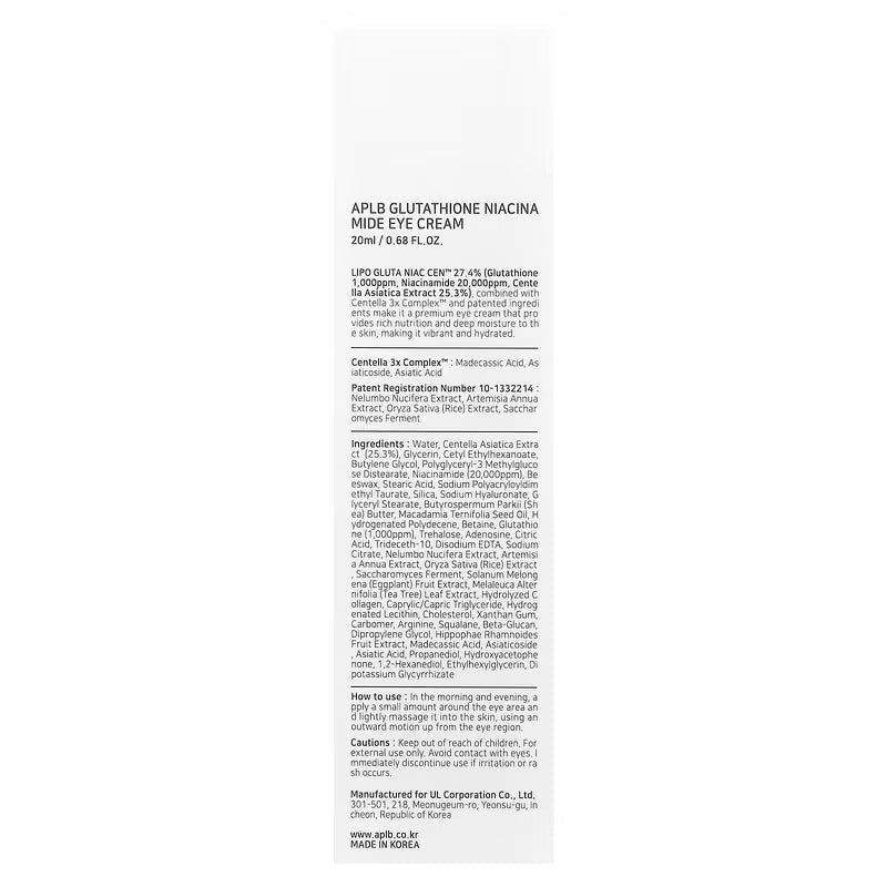 Glutathione Niacinamide Eye Cream 20ml-APLB-Matakana Pharmacy