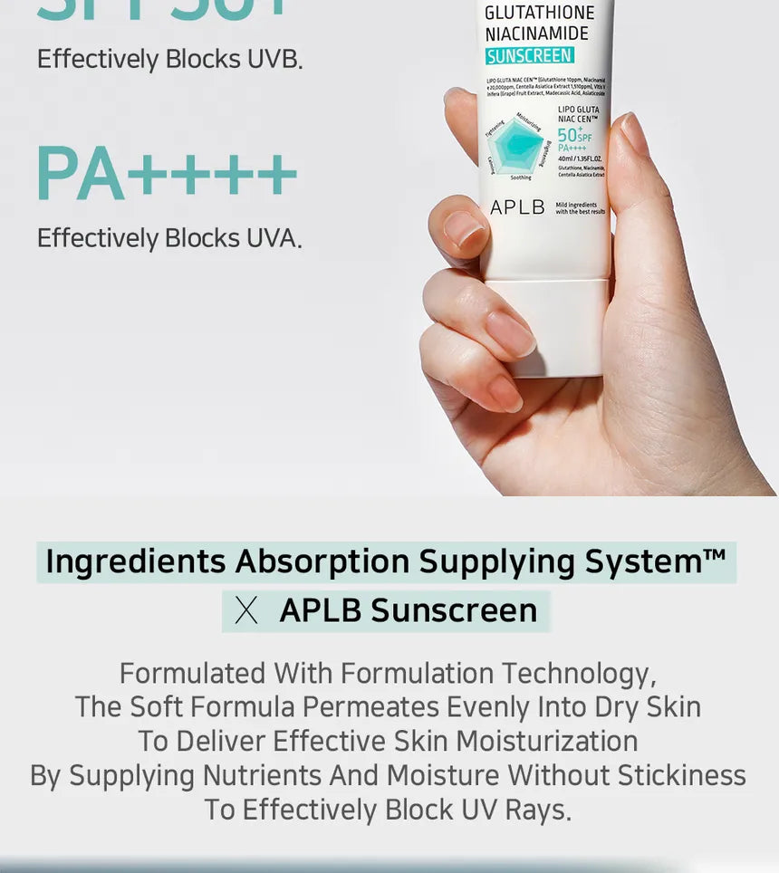 Glutathione Niacinamide Sunscreen SPF50+ PA++++ 40ml-APLB-Matakana Pharmacy
