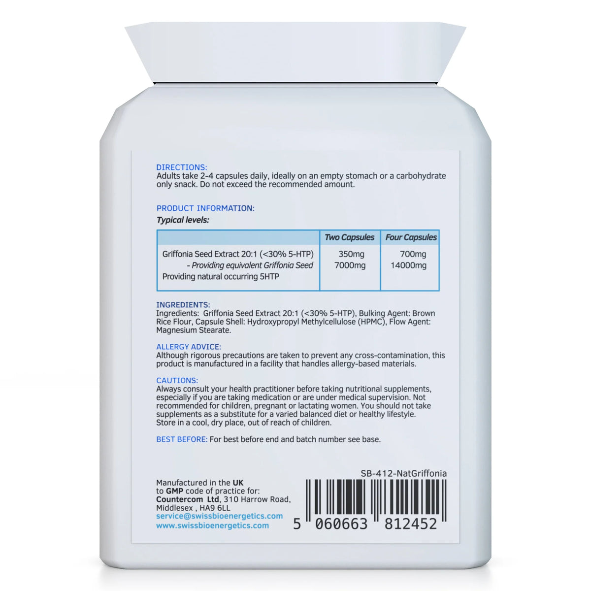 Griffonia Seed Extract (previously 5-HTP Double Strength)-Swiss Bioenergetics-Matakana Pharmacy