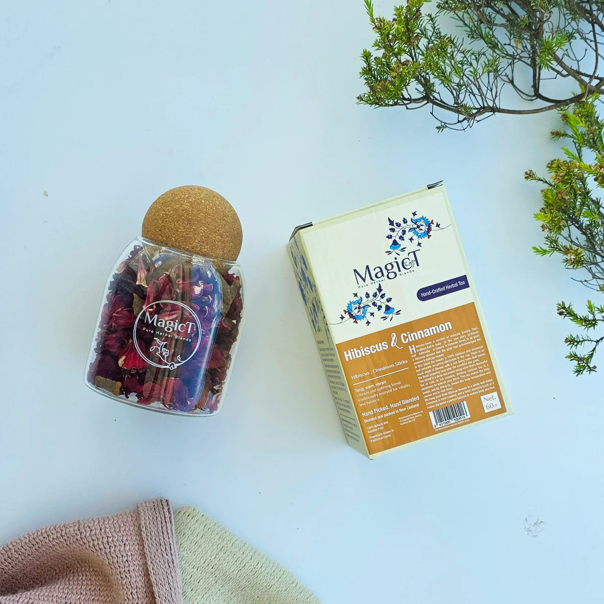 MagicT Fitness - Hibiscus and Cinnamon Blend, 50g Pouch & 60g Glass Jar-Magic T-Matakana Pharmacy