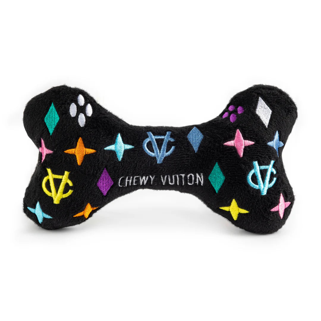 Black Monogram Chewy Vuiton Bone Squeaker Dog Toy Large-Haute Diggity Dog-Matakana Pharmacy