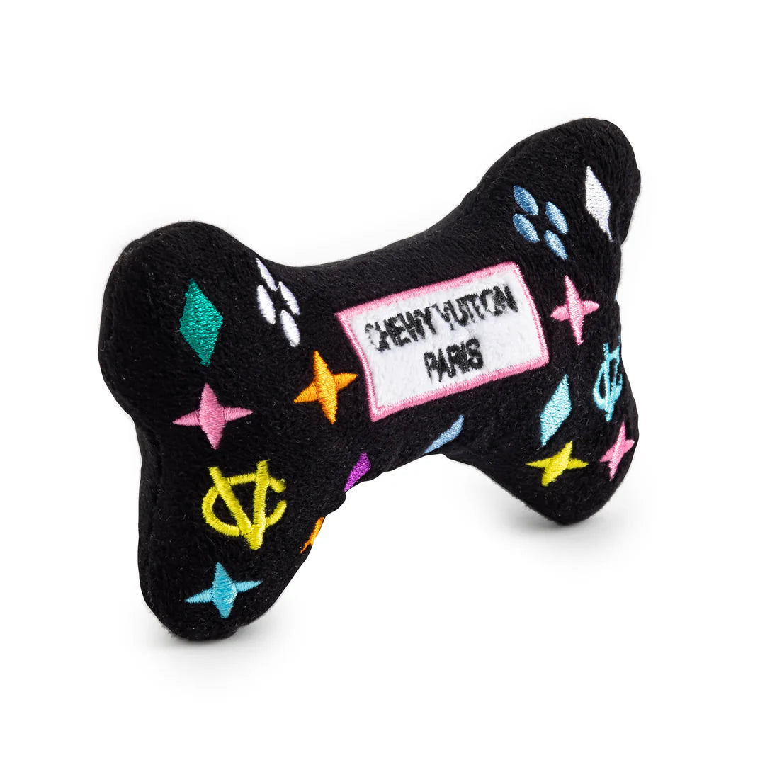 Black Monogram Chewy Vuiton Bone Squeaker Dog Toy Large-Haute Diggity Dog-Matakana Pharmacy