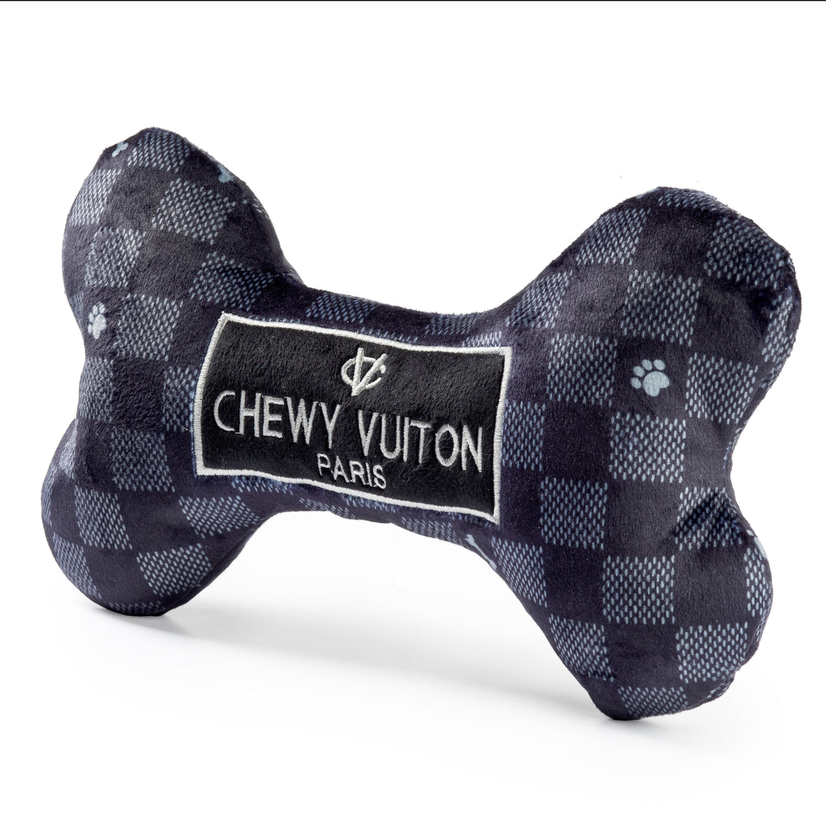 Black Checker Chewy Vuiton Bone Squeaker Dog Toy Large-Haute Diggity Dog-Matakana Pharmacy