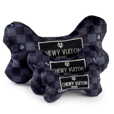 Black Checker Chewy Vuiton Bone Squeaker Dog Toy Large-Haute Diggity Dog-Matakana Pharmacy