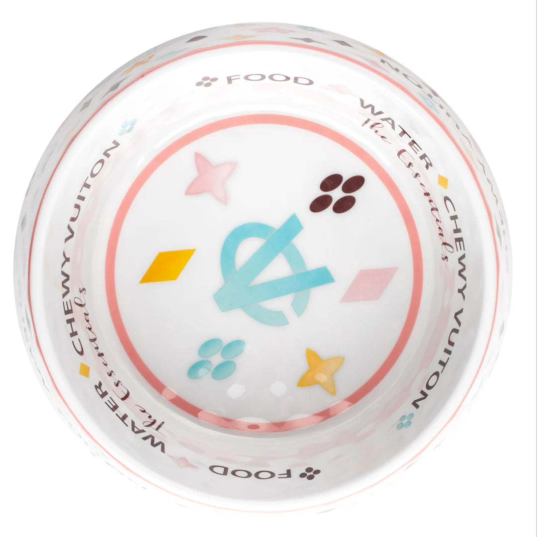 White Chewy Vuiton Dog Bowl - Large-Haute Diggity Dog-Matakana Pharmacy