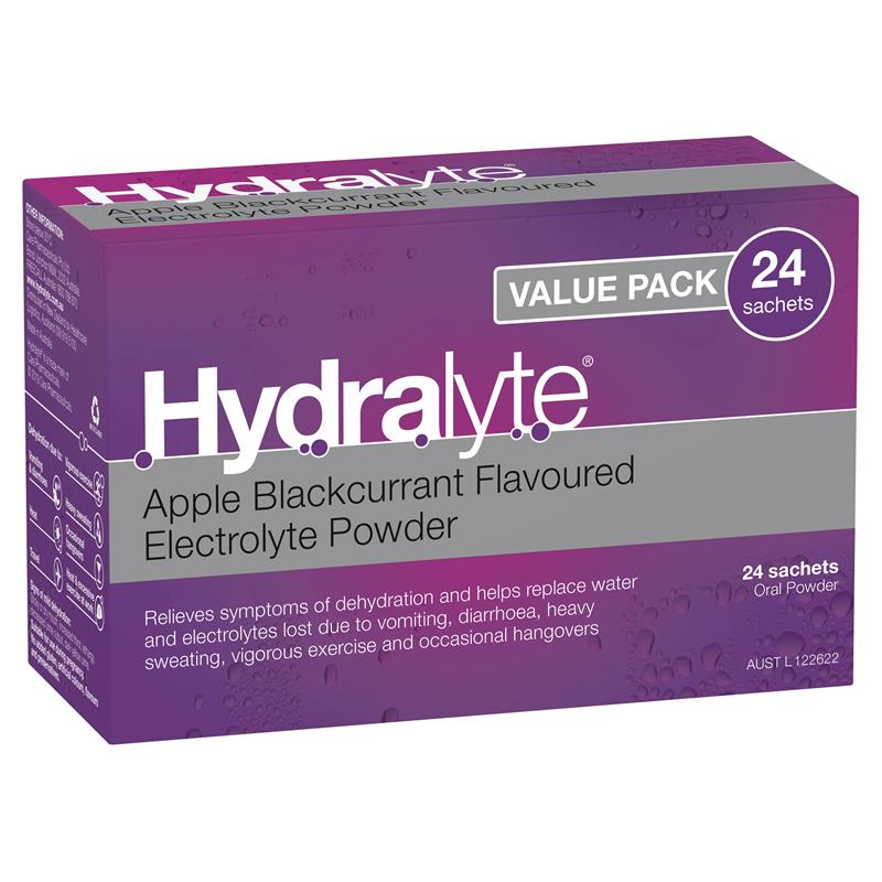HYDRALYTE Apple & Blackcurrant Powder Sachets VALUE PACK 24s-Matakana Pharmacy