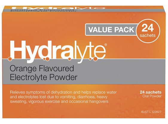 HYDRALYTE Orange Powder Sachets Value Pack 24-Matakana Pharmacy