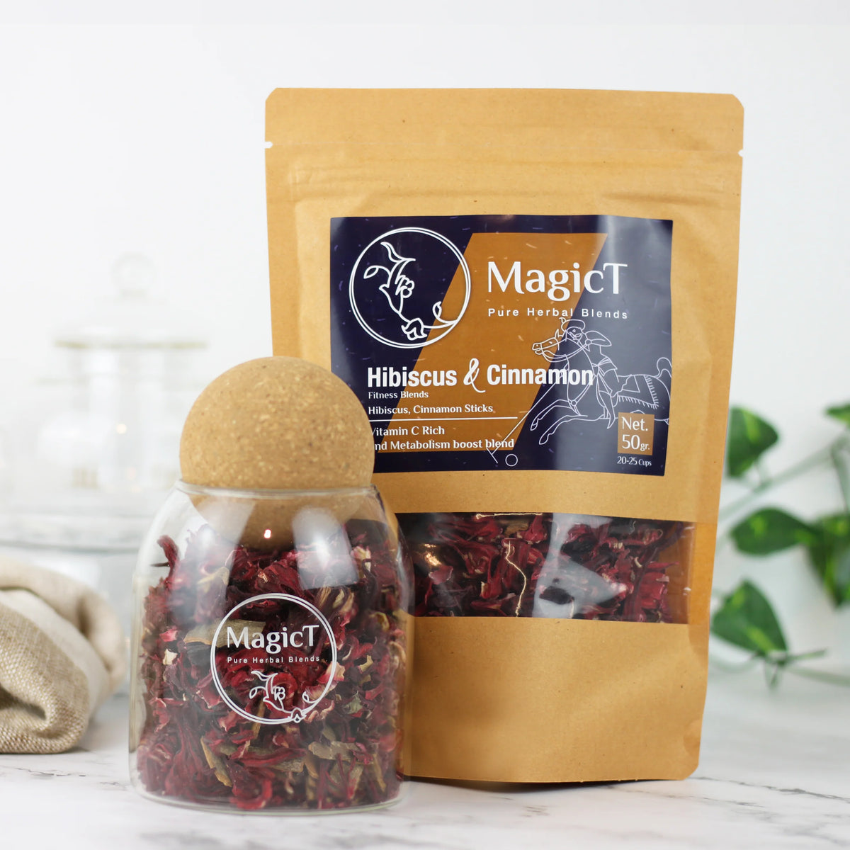 MagicT Fitness - Hibiscus and Cinnamon Blend, 50g Pouch & 60g Glass Jar-Magic T-Matakana Pharmacy