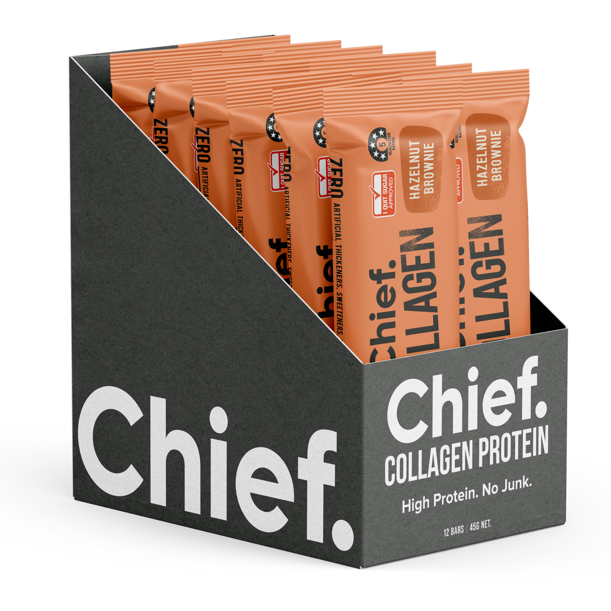 Collagen Protein Bar Hazelnut Brownie Box 12 x 45g-Chief-Matakana Pharmacy
