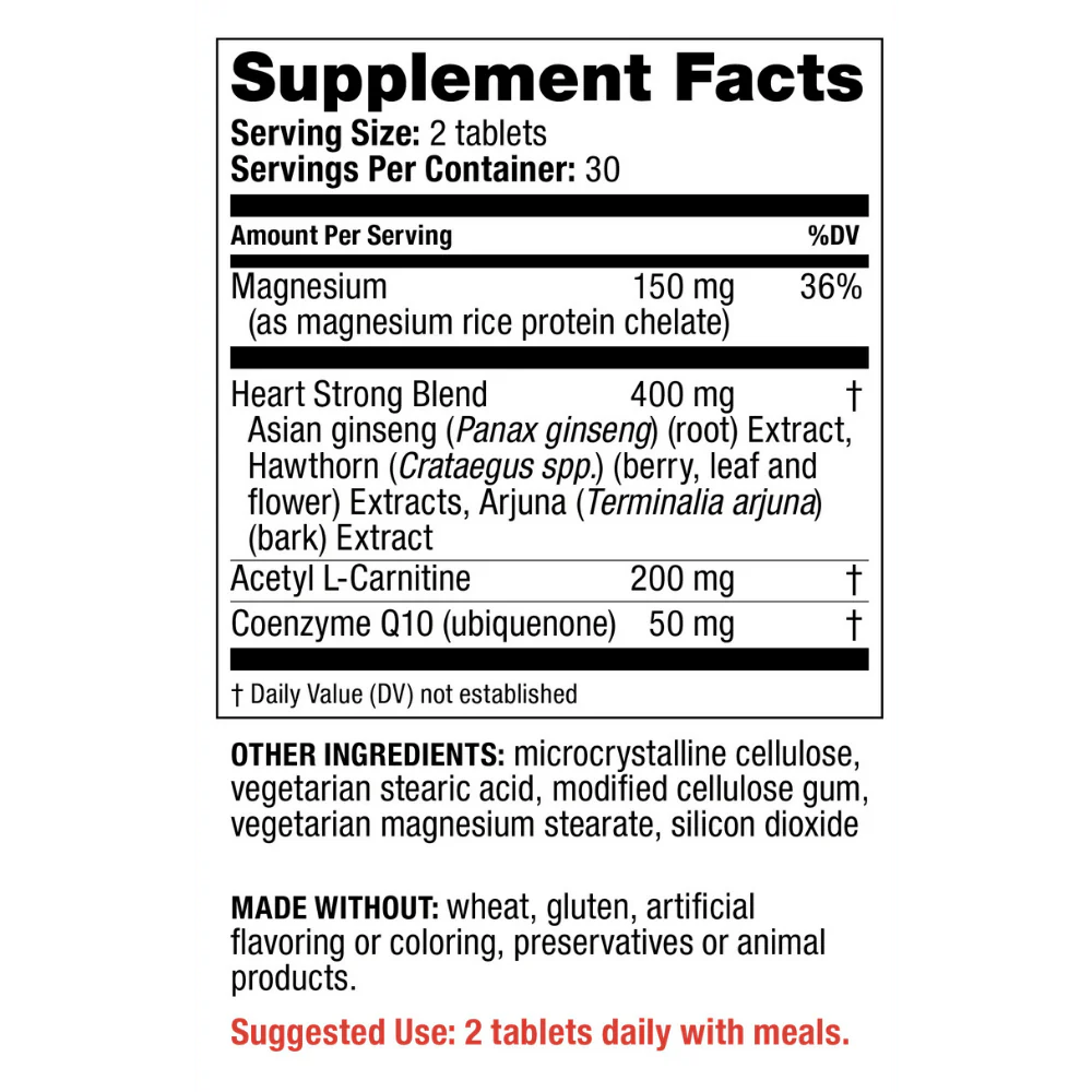 Image of Heart Strong 60tabs supplement facts