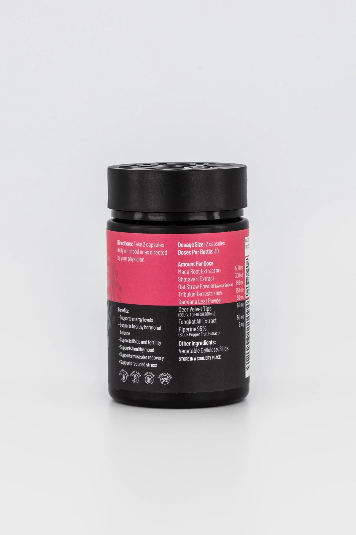 Image of the back of the bottle of Her Vigour 60caps showing dosage and ingredients