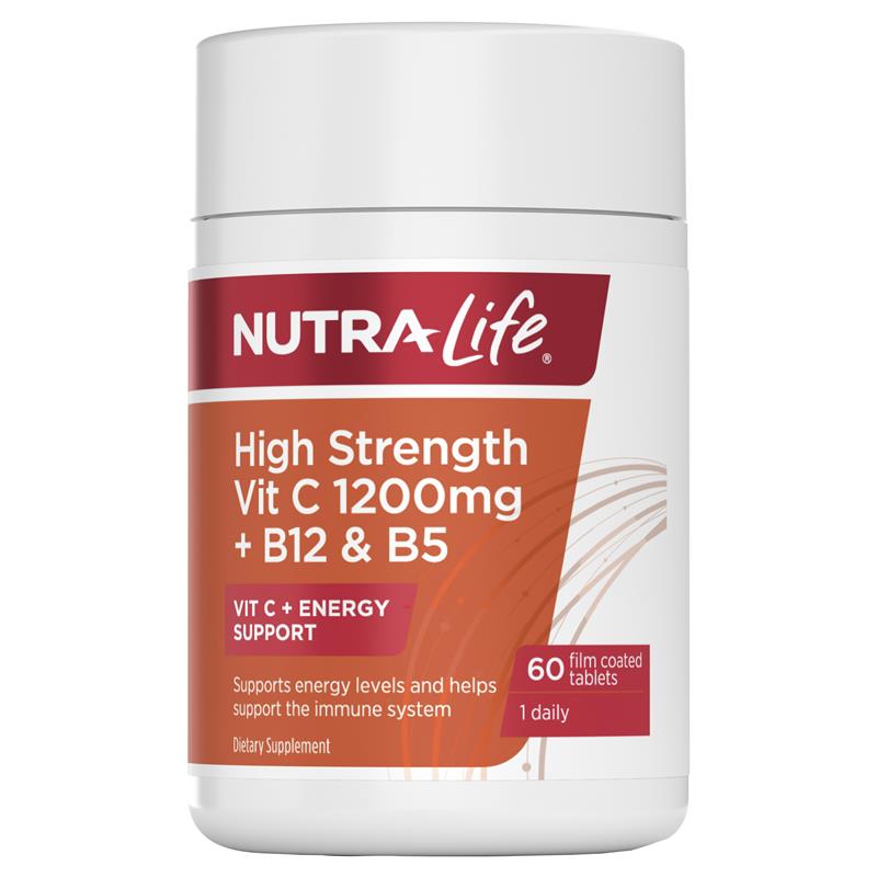High Strength 1200mg Vitamin C + B12 + B5 60 Tablets-Nutra-Life-Matakana Pharmacy