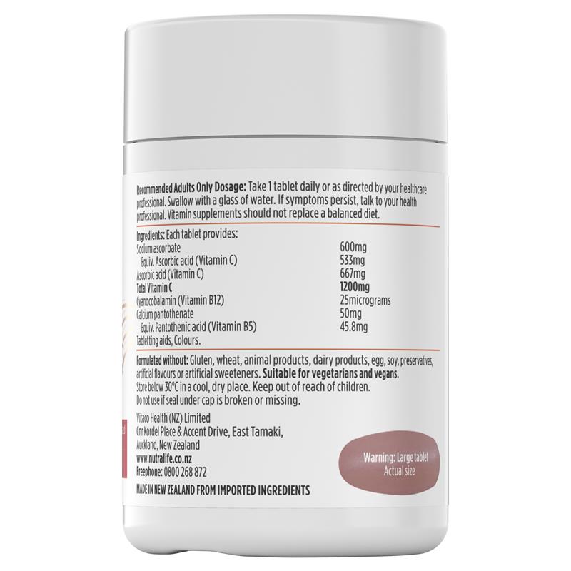 High Strength 1200mg Vitamin C + B12 + B5 60 Tablets-Nutra-Life-Matakana Pharmacy